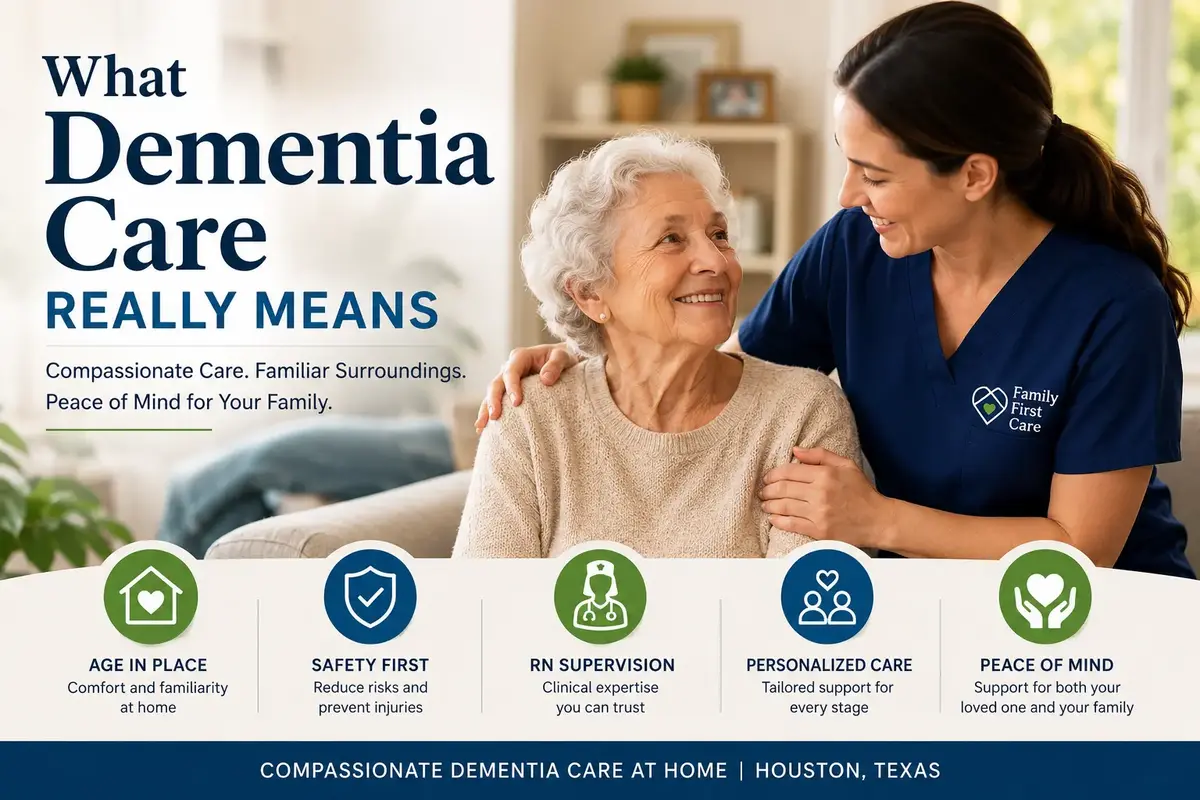Houston family caregiver helping elderly parent with dementia at home
